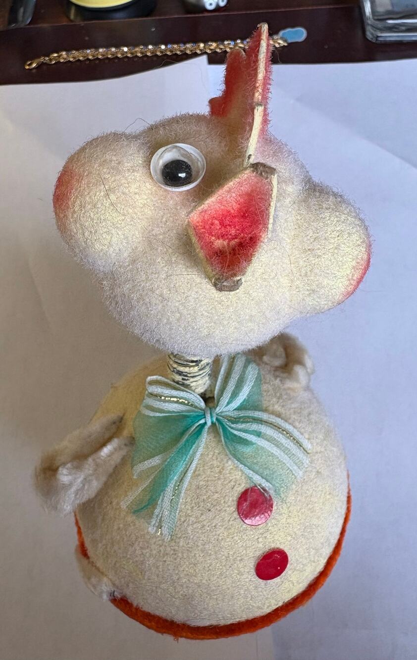 Vintage Bromar Flocked Chicken Nodder Bobblehead Candy Container 8.25” Easter